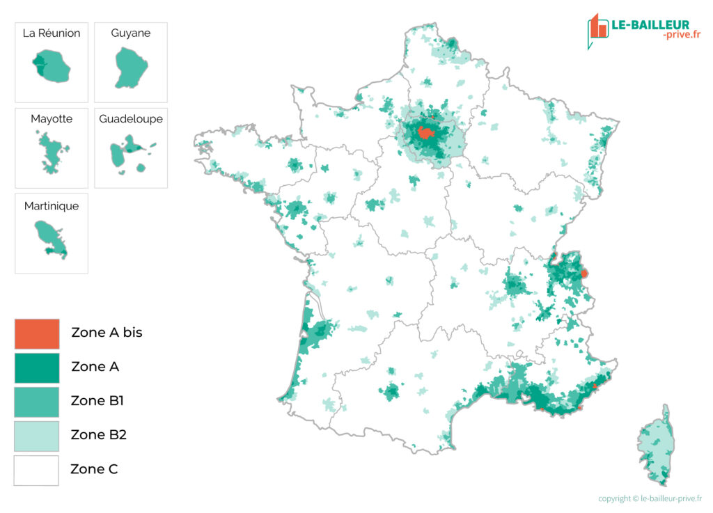 Carte des Zones Pinel Abis, A, B1, B2 et C